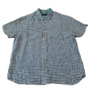 Tommy Bahama Linen Shirt Men's Size XXL Blue & White Gingham Check Beach Travel